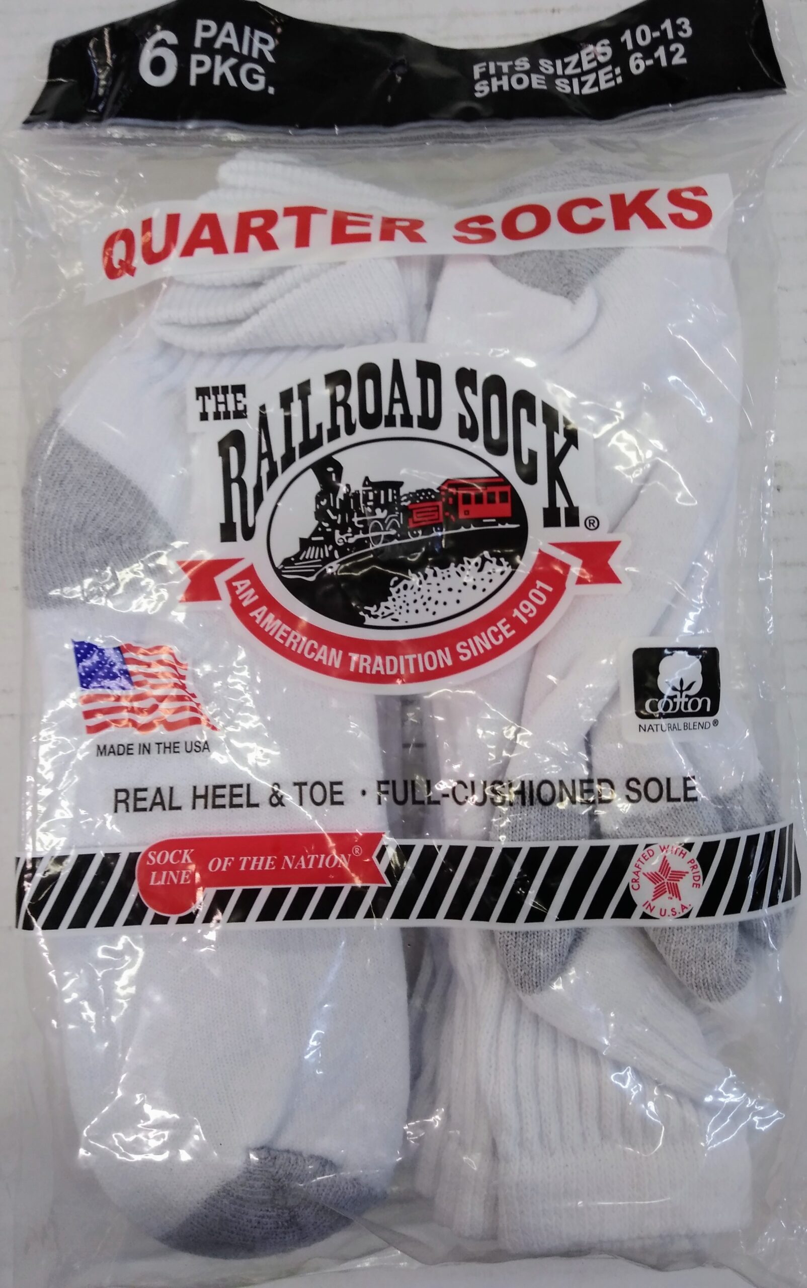 Socks Railroad Quarter 6 Pack Size 10-13