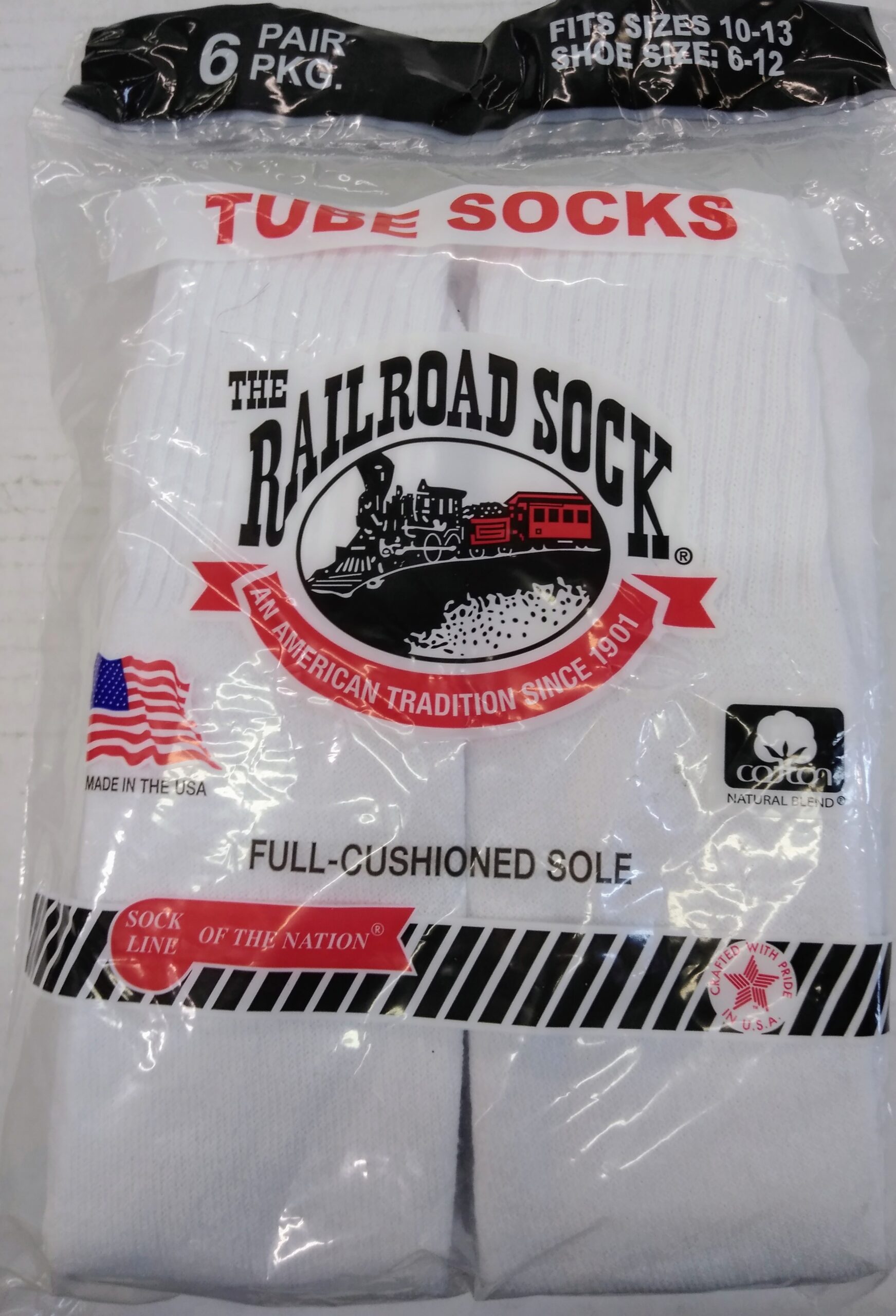 Socks Railroad Tube White 6 Pack